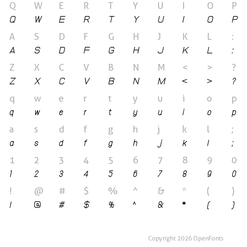 Character Map of Volpedo Book Italic Italic