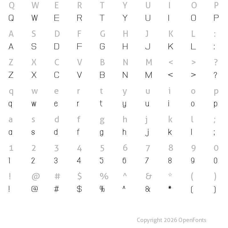 Character Map of Volpedo Light Regular