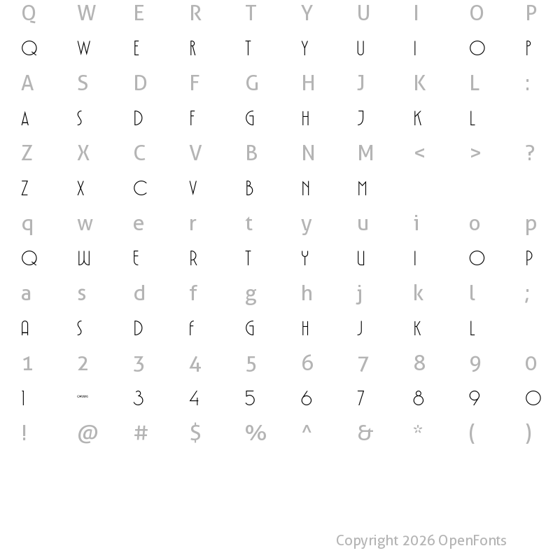 Character Map of VOLTDECO V02 Extra Light
