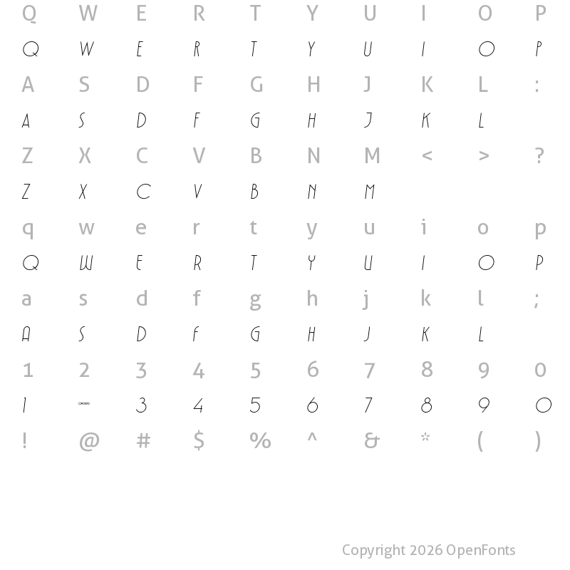 Character Map of VOLTDECO V02 Thin Italic