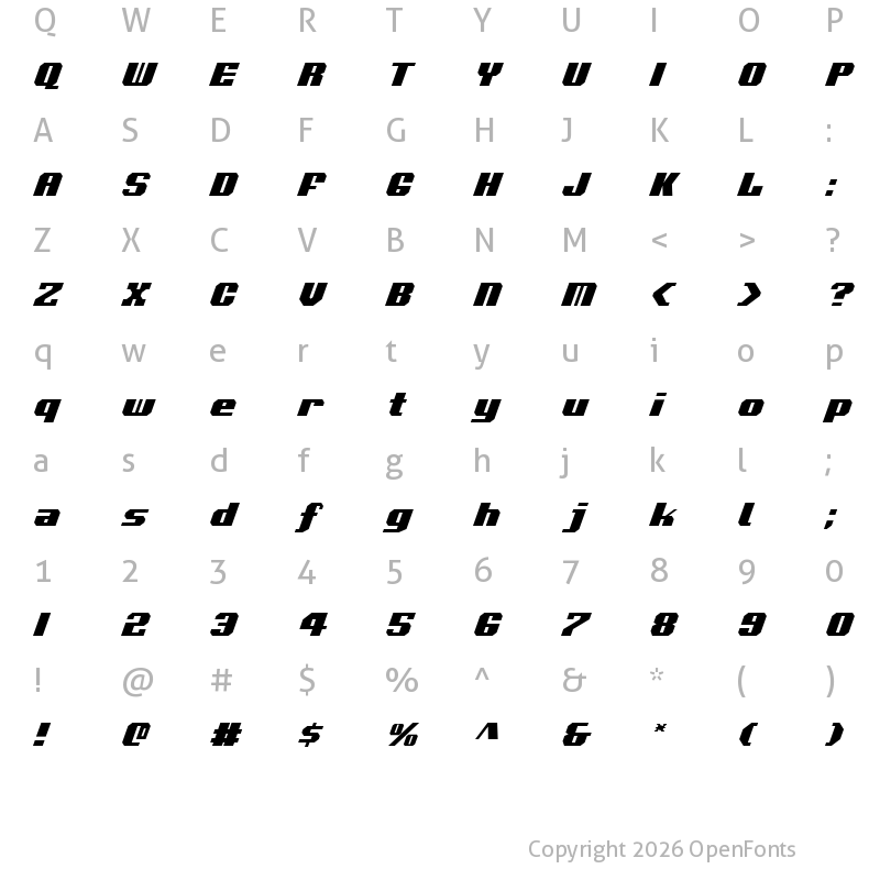 Character Map of Voortrekker Italic Italic