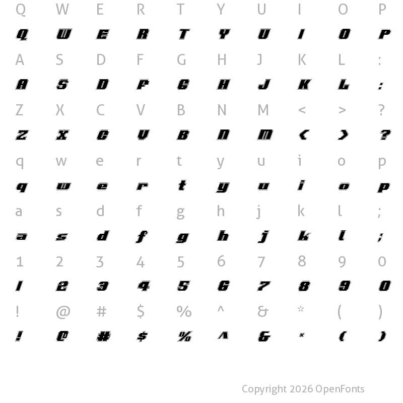 Character Map of Voortrekker Pro Italic Italic