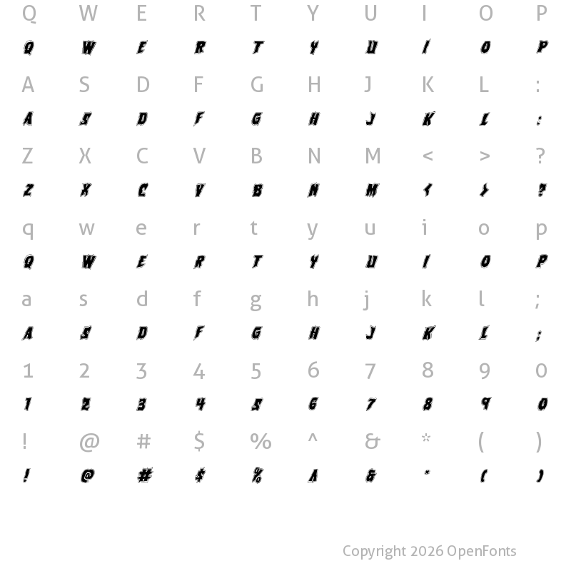 Character Map of Vorvolaka Academy Italic Italic