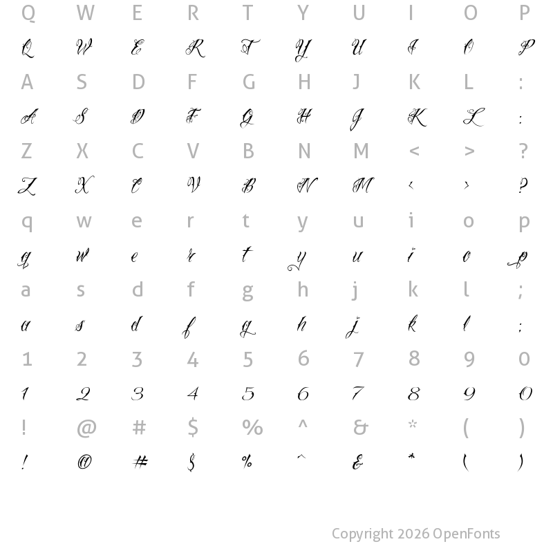 Character Map of Vtc-NueTattooScript Regular