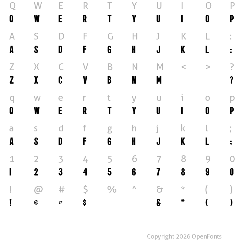 Character Map of Wagner Zip-Change Condensed Regular