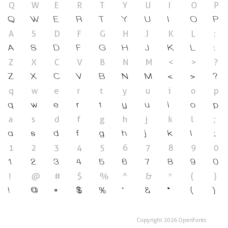 Character Map of Walkway Bold RevOblique Regular