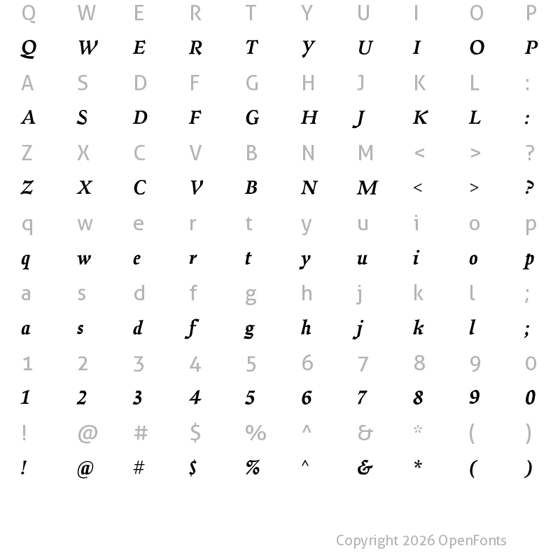 Character Map of Walleye Bold Italic