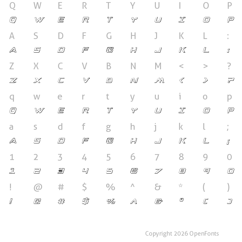 Character Map of War Eagle 3D Italic Italic