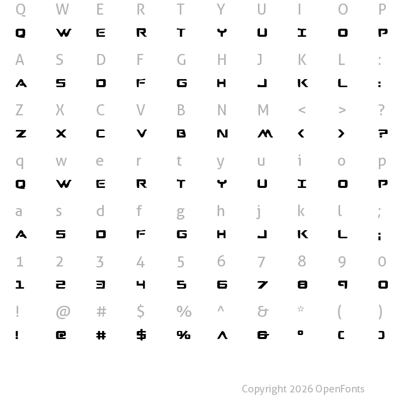 Character Map of War Eagle Bold Bold