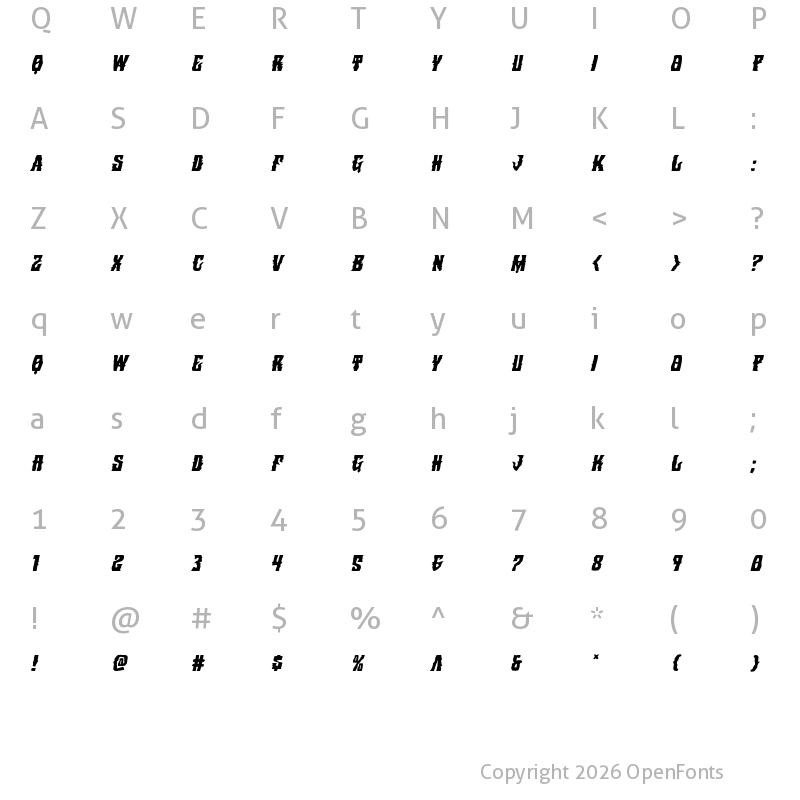 Character Map of Warlock's Ale Italic Italic