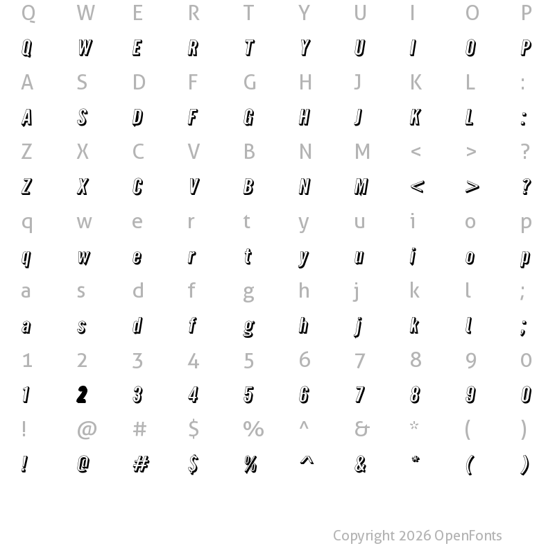 Character Map of Warsaw Gothic ExtShdObl
