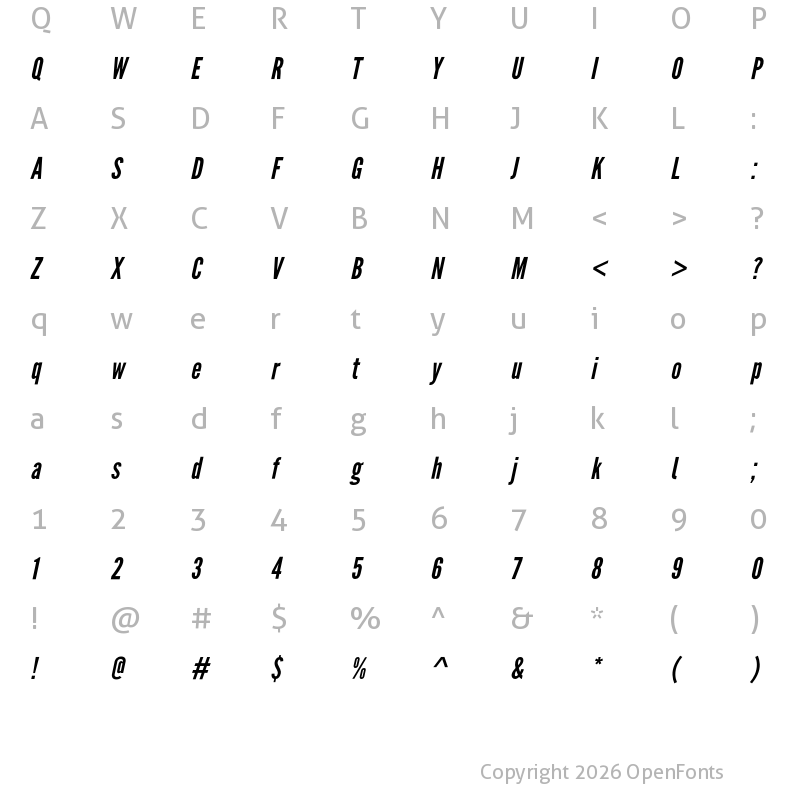Character Map of Warsaw Gothic Obl