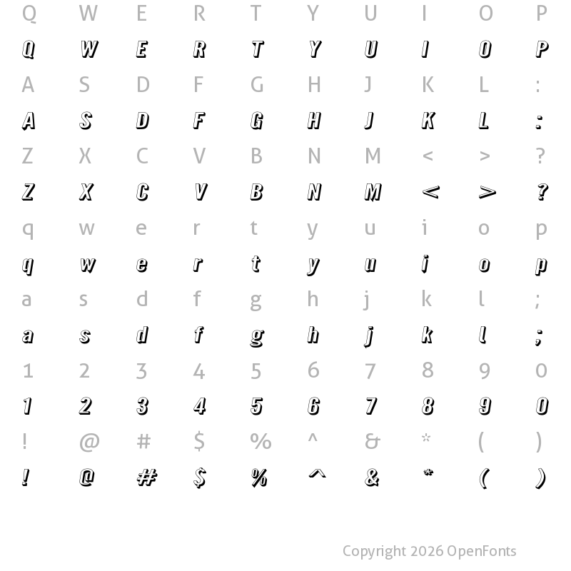 Character Map of Warsaw Gothic SuExtShdObl