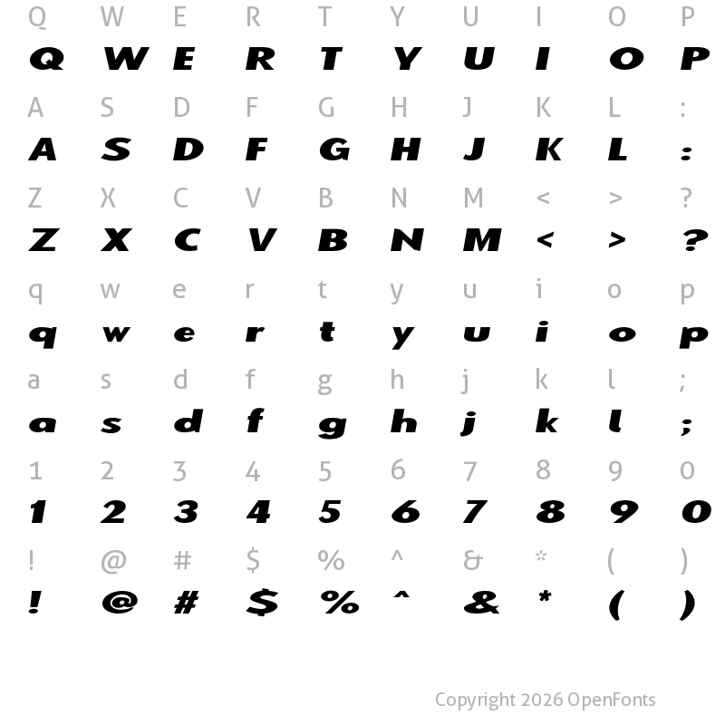 Character Map of Warszawa Kursywa