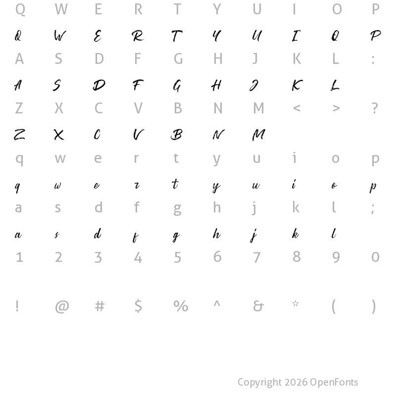 Character Map of Washington ~ Rough Script DEMO Regular