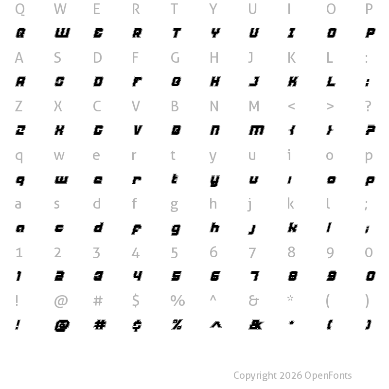 Character Map of Weaponeer Academy Italic Italic