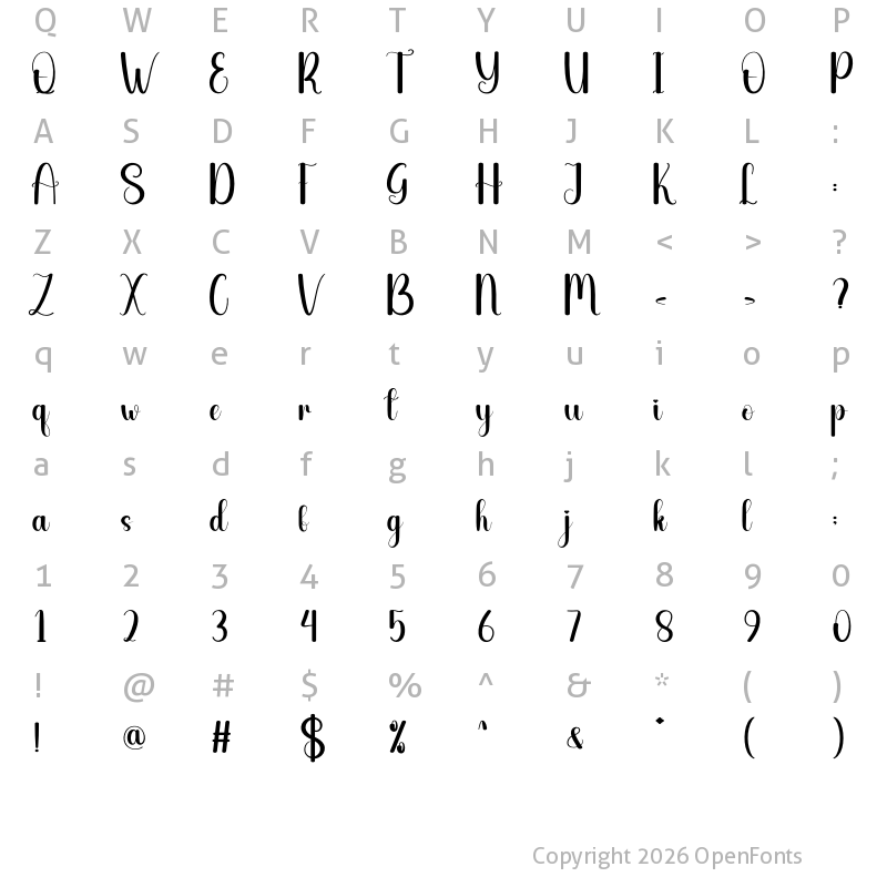 Character Map of Wedding Ceremony Regular
