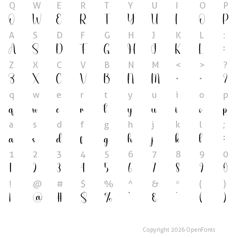 Character Map of Wedding Style Regular