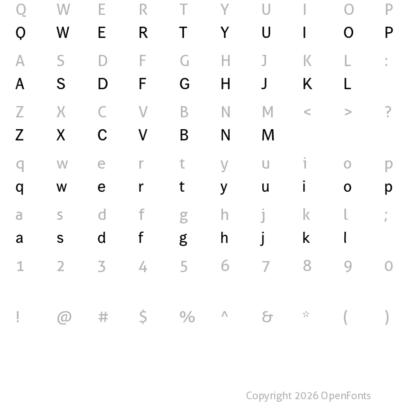 Character Map of Wendelin Reduced 65 Kraeftig