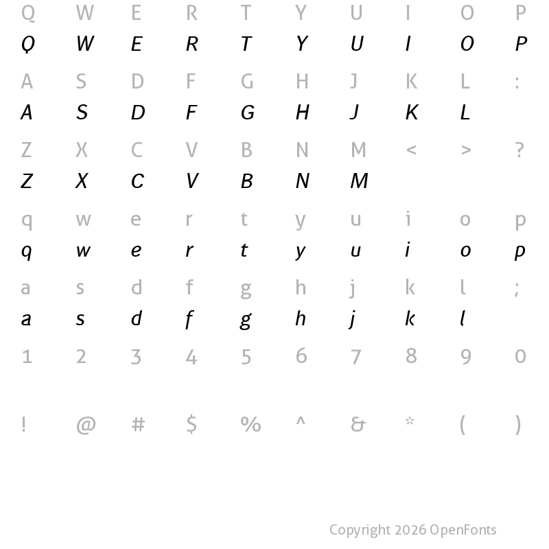 Character Map of Wendelin Reduced 66 Kraeftig Kursiv