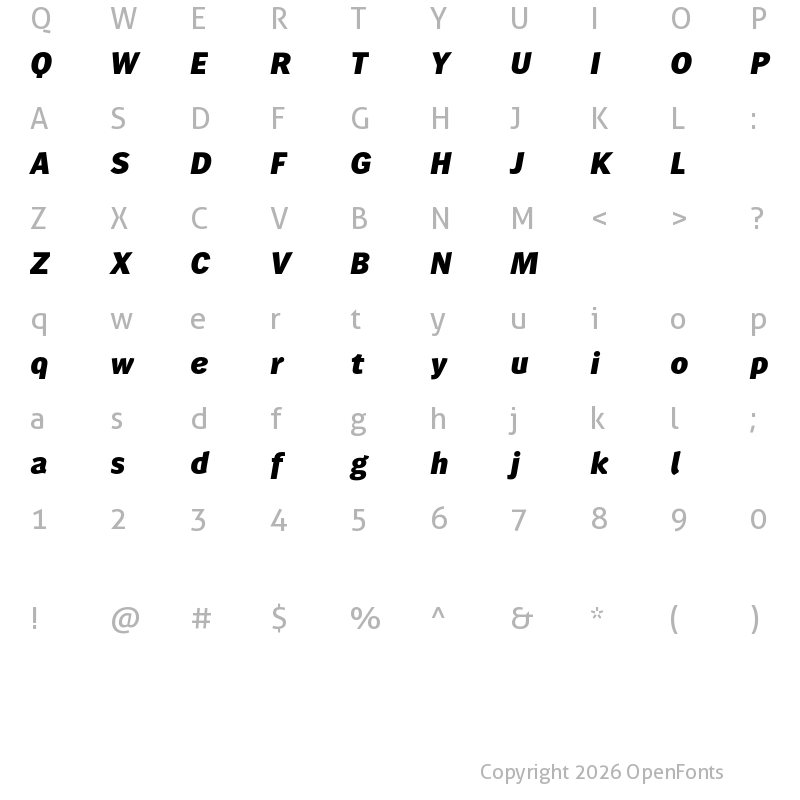 Character Map of Wendelin Reduced 86 Fett Kursiv