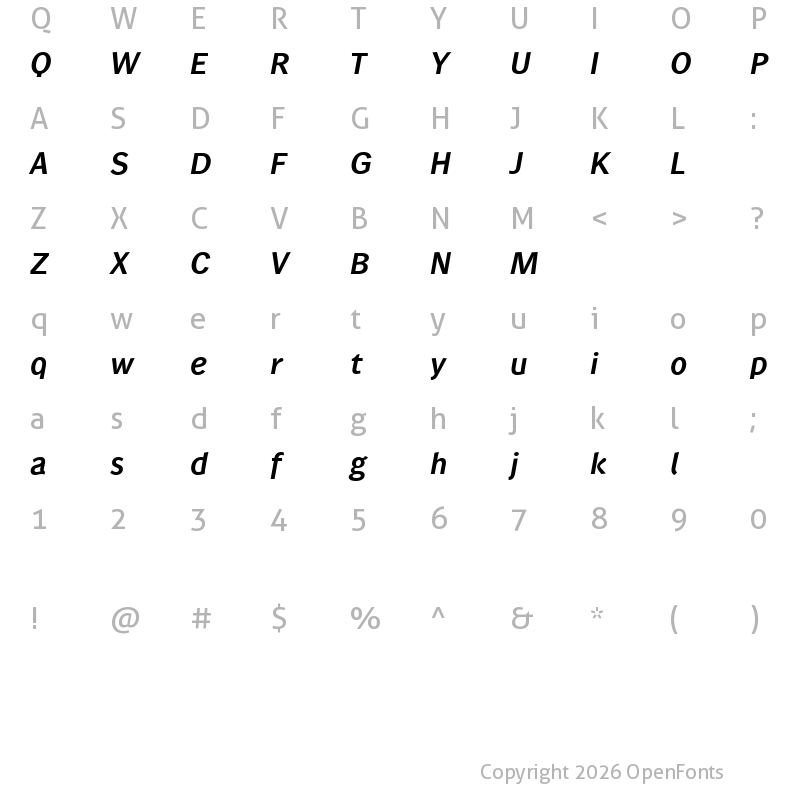 Character Map of Wendelin Reduced Bold Italic