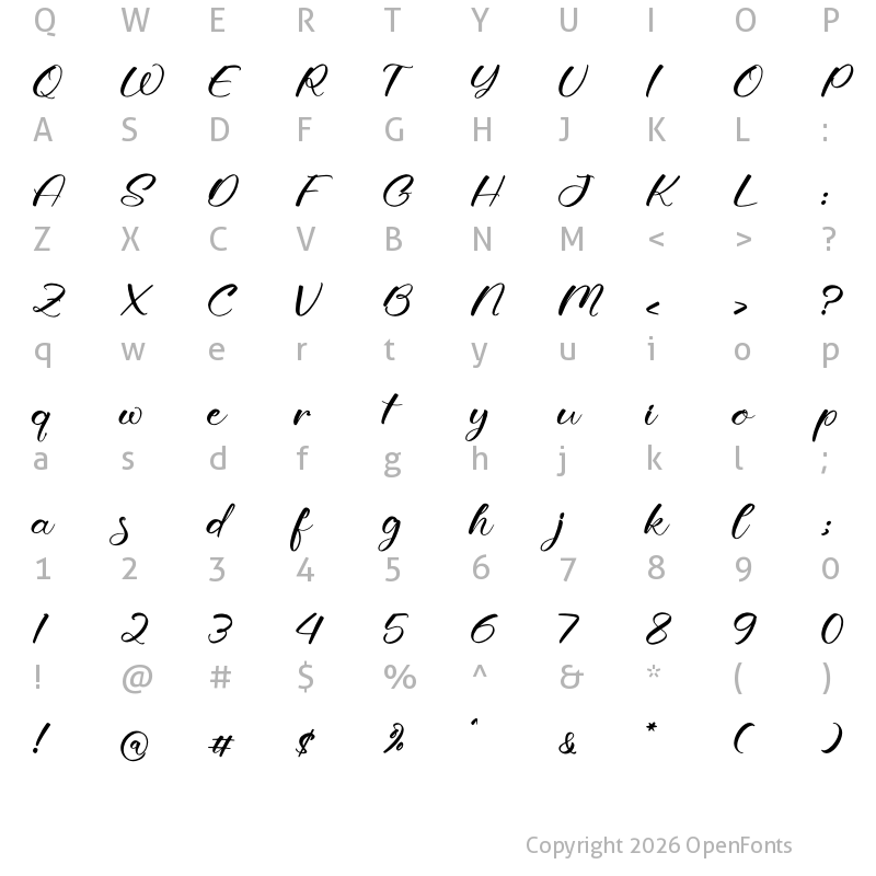 Character Map of Wenslioth Moondia Regular