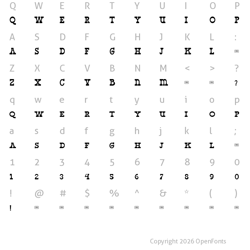 Character Map of West Yard Free Trial Regular