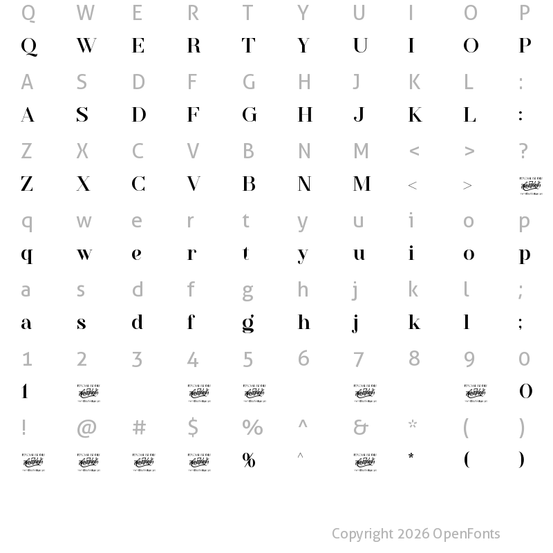 Character Map of Westack Regular
