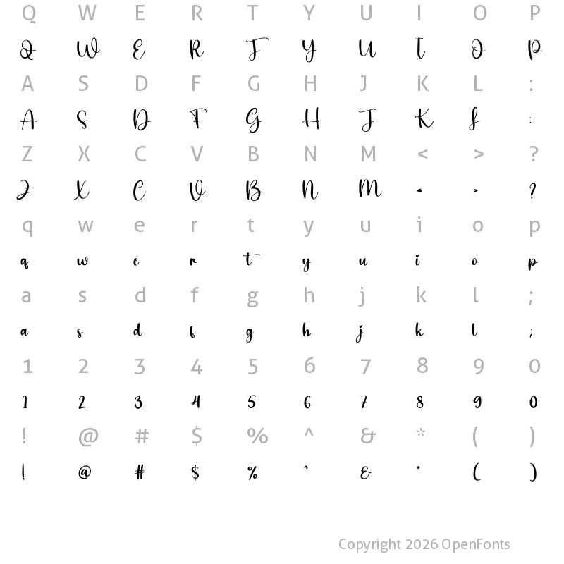 Character Map of Westerday Regular