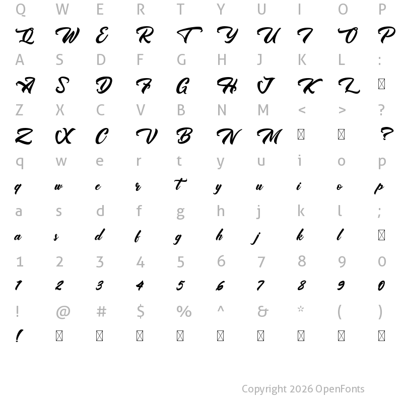 Character Map of Westtgonia Barneh Regular