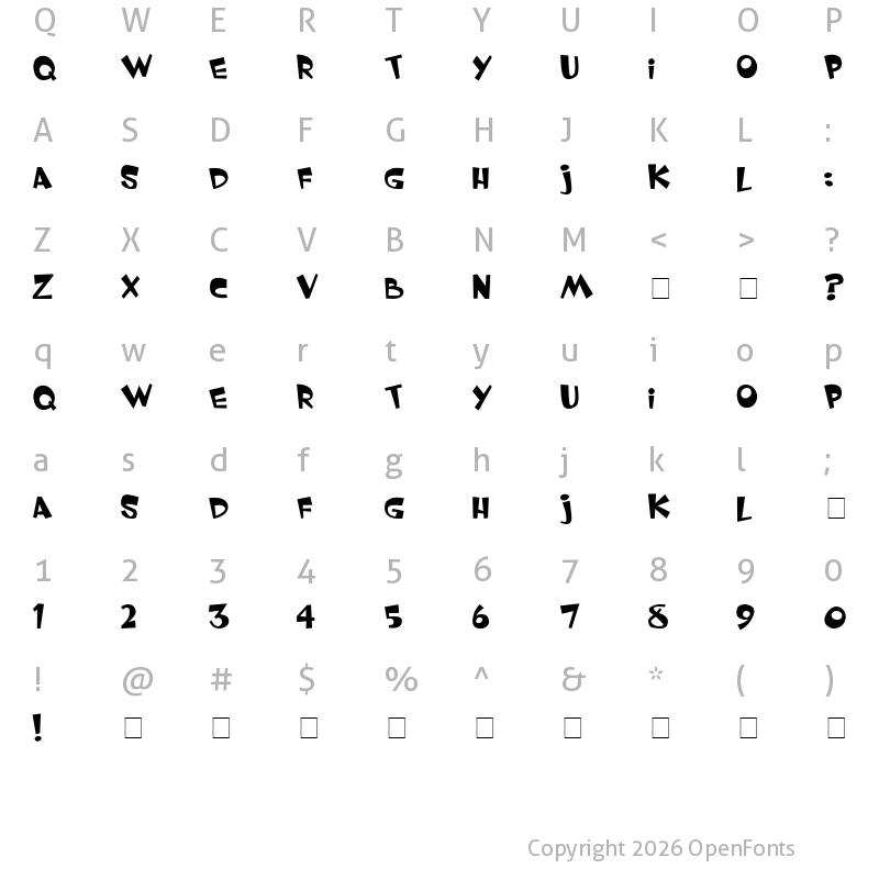 Character Map of Whimsy TT Regular