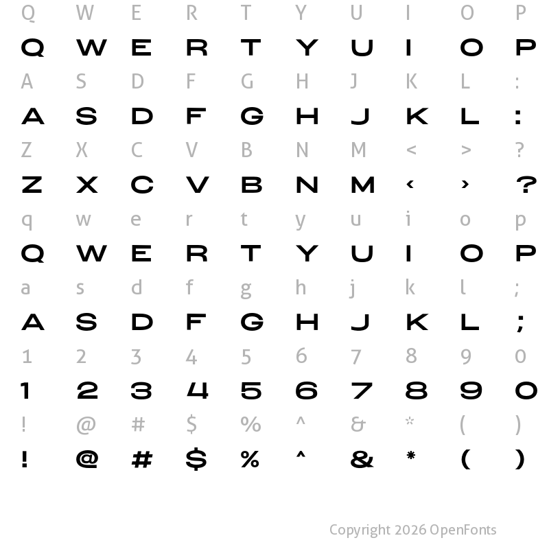 Character Map of Whirly Birdie Wide Bold