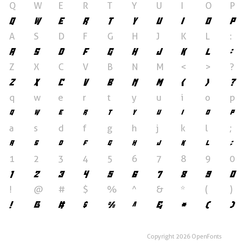 Character Map of Whiskey Bravo Victor Condensed Condensed