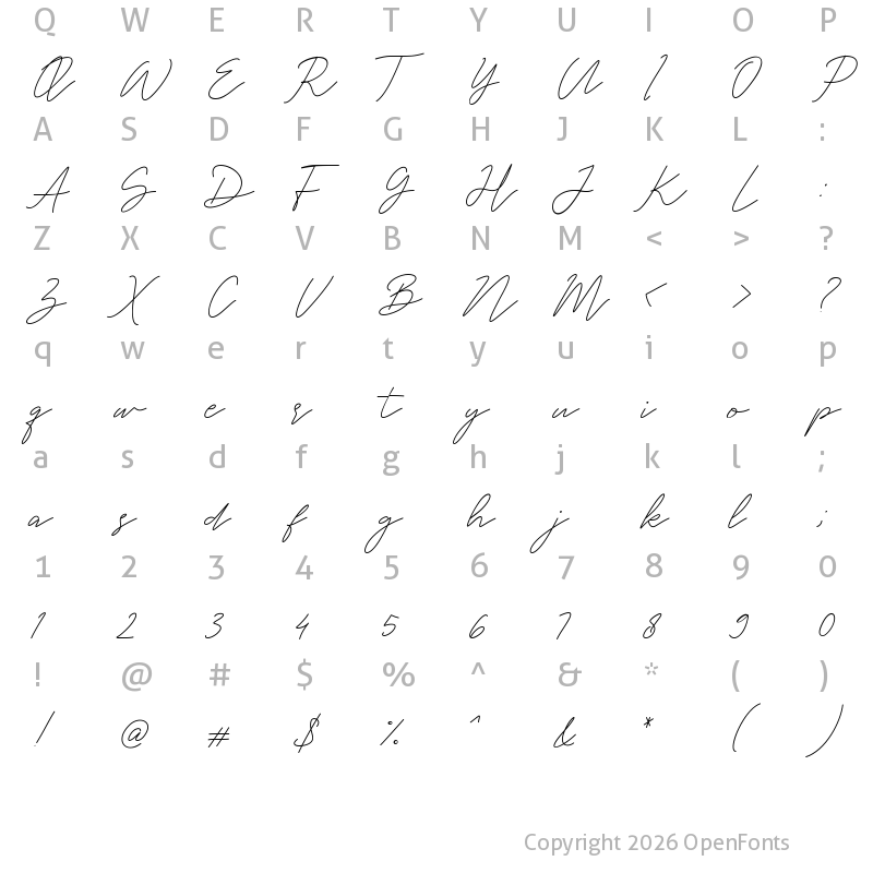 Character Map of White Angelica Regular