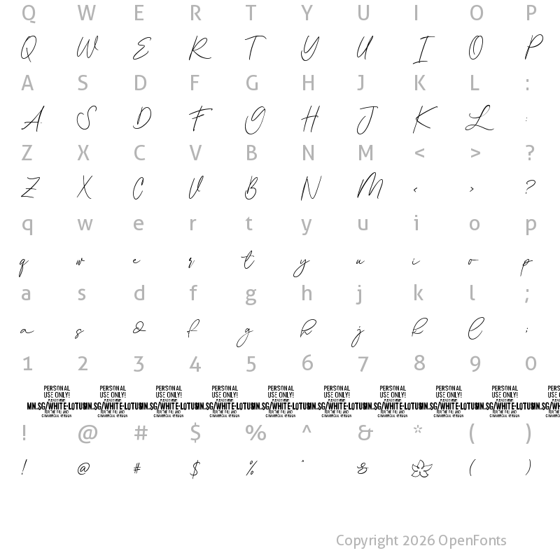 Character Map of White Lotus PERSONAL USE ONLY Regular