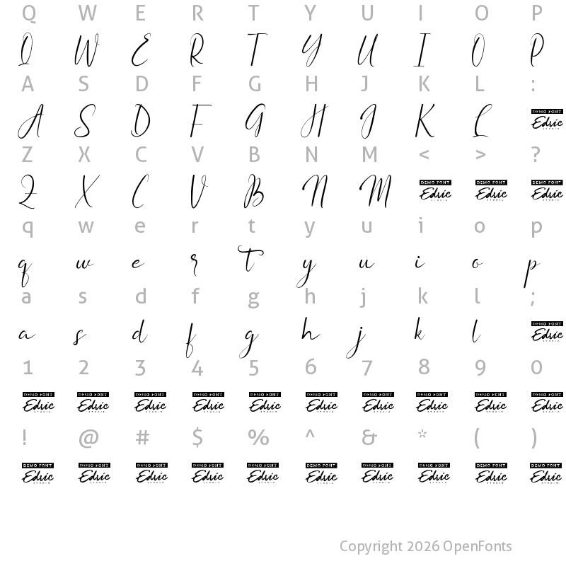 Character Map of Wilbert Brown Demo Regular