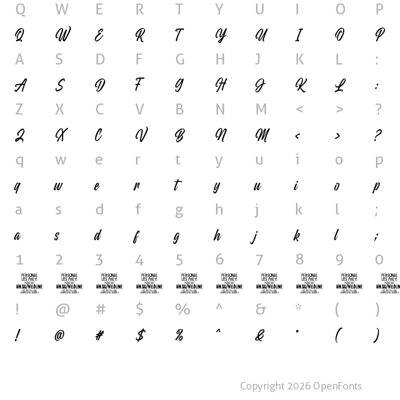 Character Map of Wildline PERSONAL USE ONLY Regular