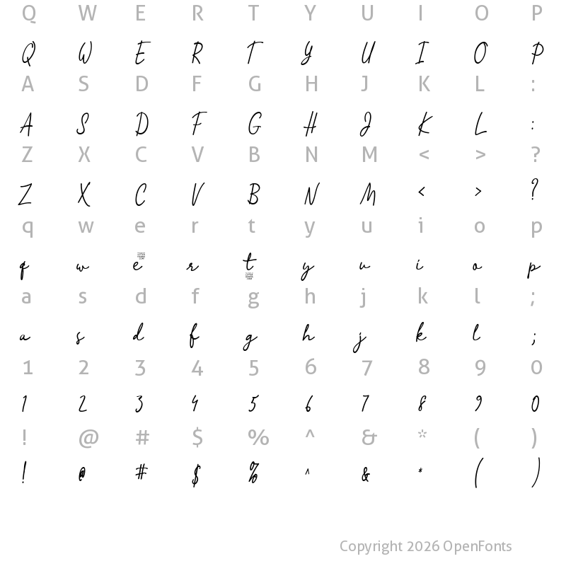 Character Map of William Jameson Free Regular