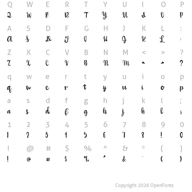 Character Map of Willow Script Regular