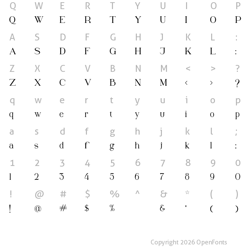 Character Map of Winchester Regular