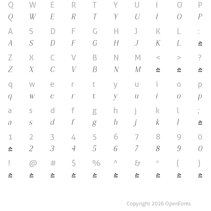 Character Map of Windstone Italic