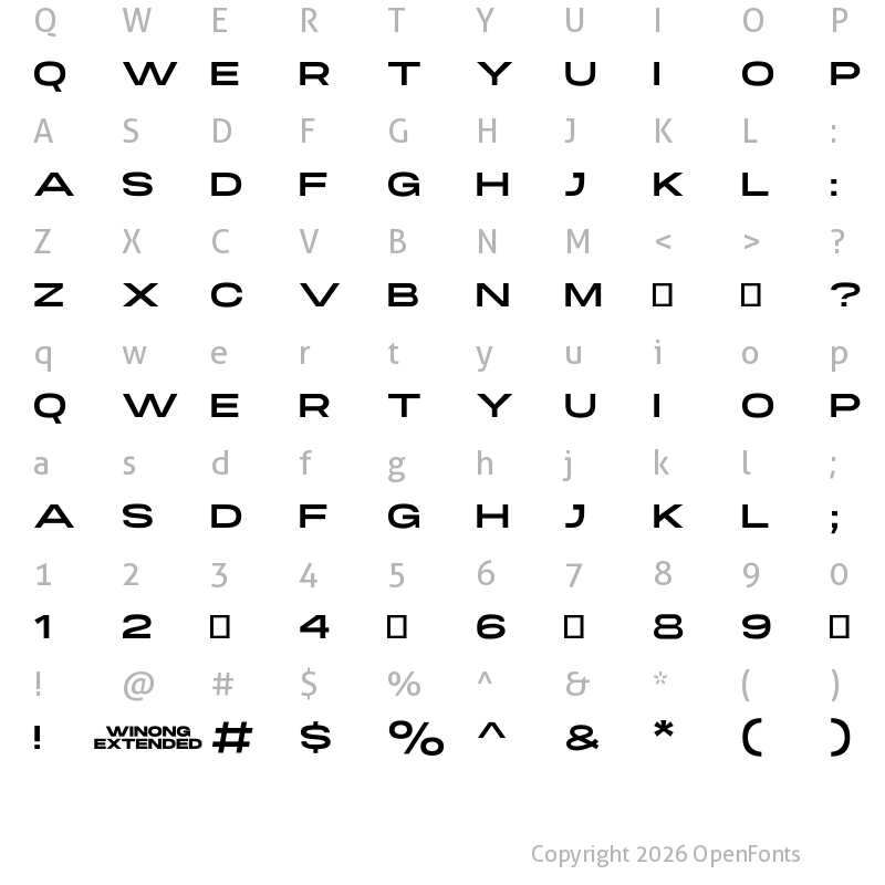 Character Map of Winong Extended Demo