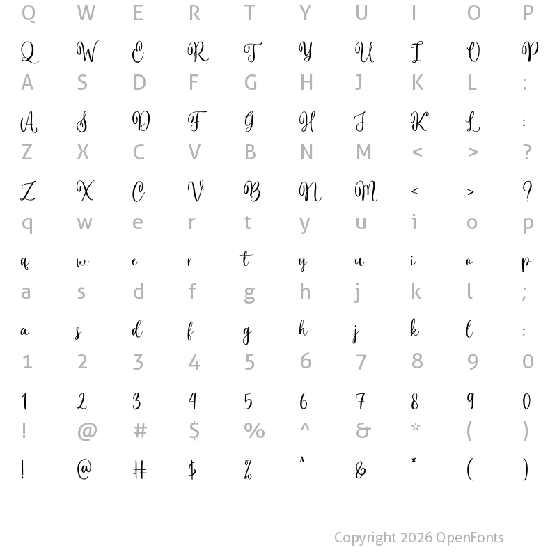 Character Map of Winter Vista Regular