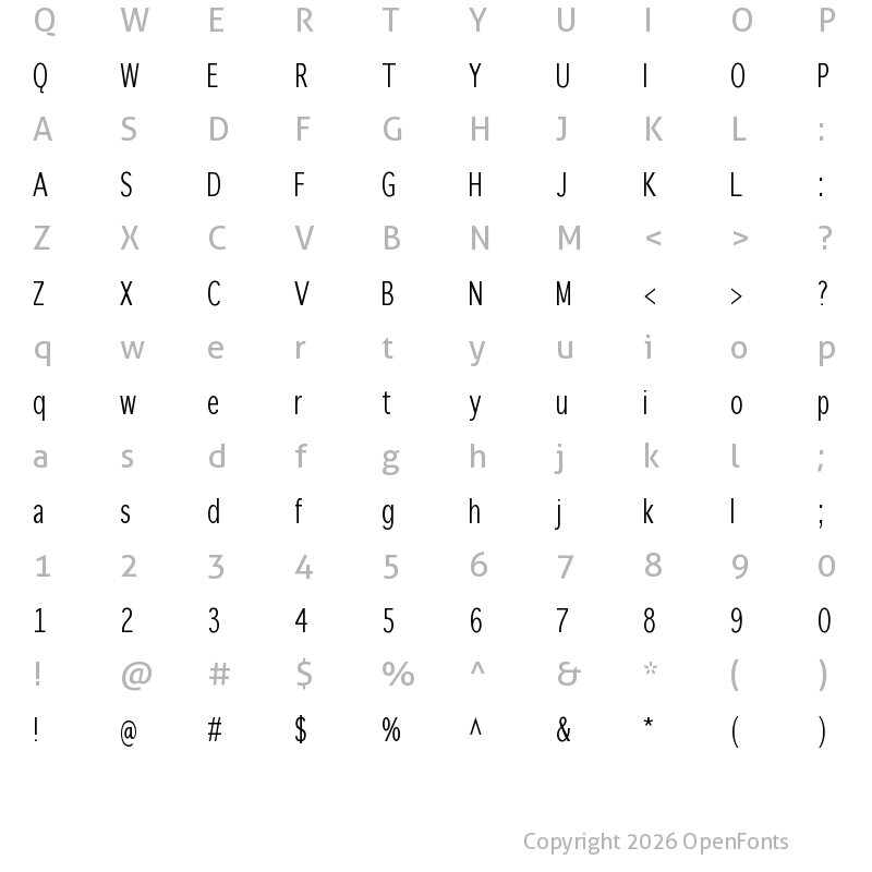 Character Map of WinterthurCondensed Regular