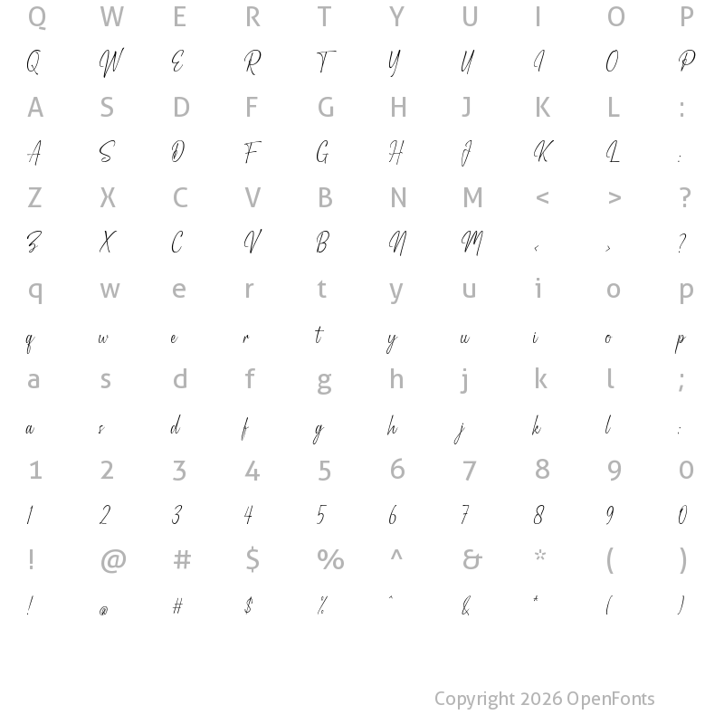 Character Map of Witha Sign Regular