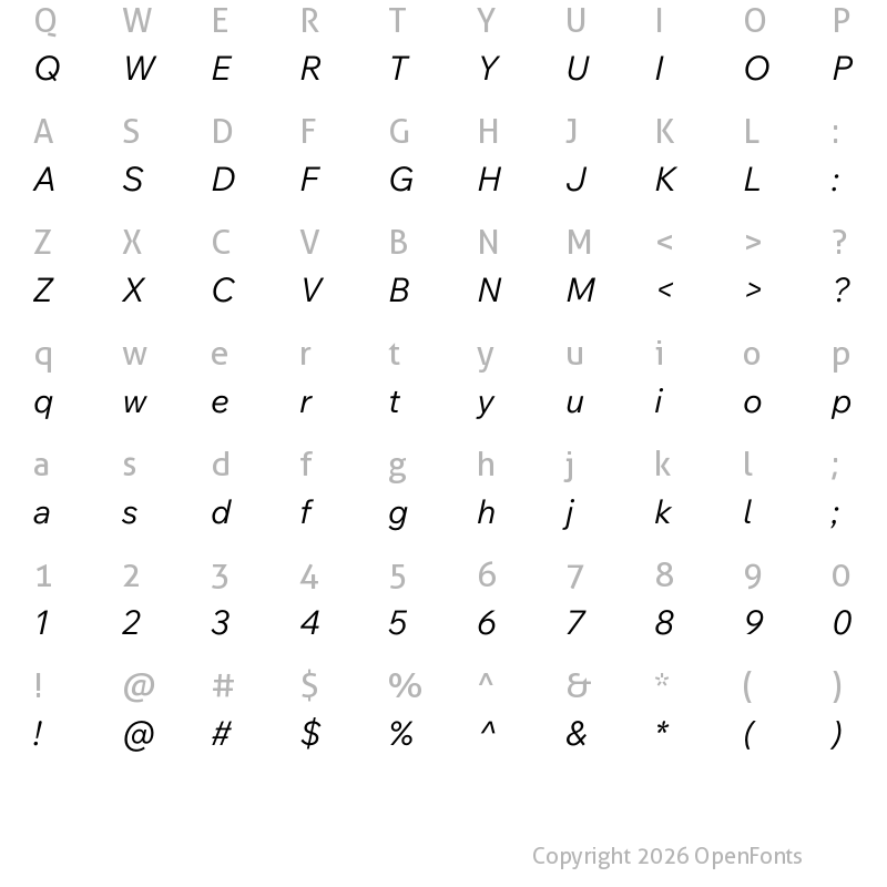 Character Map of Wix Madefor Text Italic