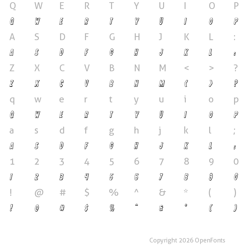 Character Map of Wolf Brothers 3D Italic Italic