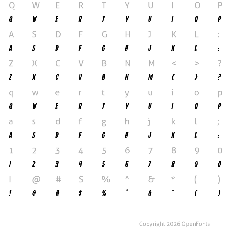 Character Map of Wolf Brothers Italic Italic
