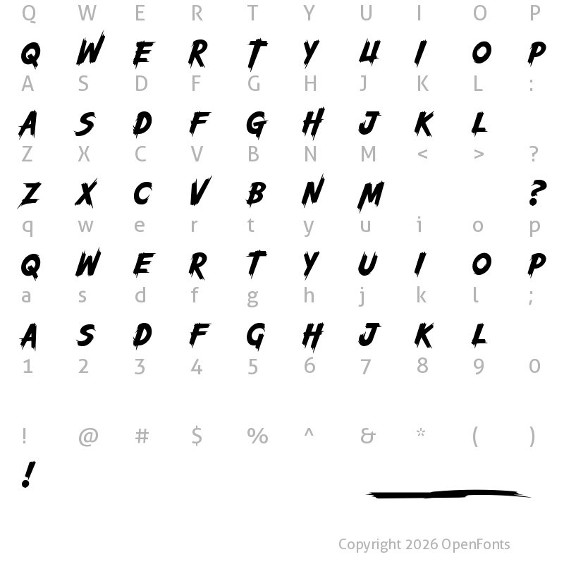 Character Map of Wolves Vs Monster Slant DEMO Regular